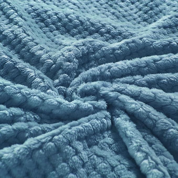 Exclusivo Mezcla Soft Waffle Fleece Bed Blanket King Size, Slate Blue | - Image 8