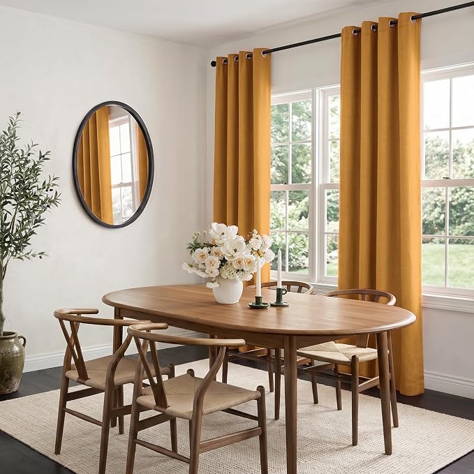 100% Blackout Linen Textured Curtains 96 Inch Long, Mustard Yellow | 100% - Image 5