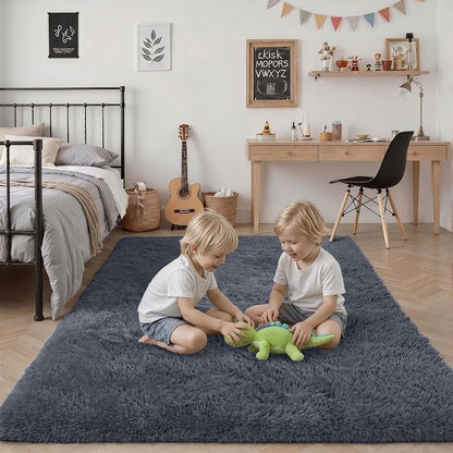 8x10 Area Rug Living Room Bedroom: Fluffy Plush Shag Carpet Grey | - Image 7