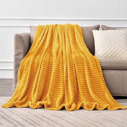 BEDELITE Ribbed Mustard Yellow Fleece Throw Blanket by BEDELITE