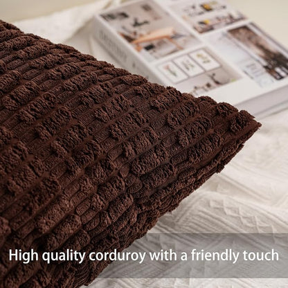 Pack of 2 Corduroy Decorative Throw Pillow Covers 26x26 Inch, Dark Brown | Fall - Image 2