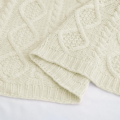 Homiest Cable Knit Throw Blanket & Pillow Set, Cream White Set of 3, Knitted - Image 8