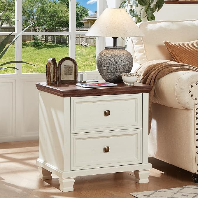 SAVOR LIFE Farmhouse Nightstand Set of 2, Rustic Low Nightstands - Image 7