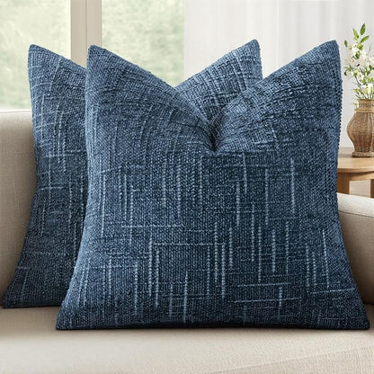 MIULEE Chenille Textured Throw Pillow Covers Blue Ashes 20x20 Set of 2 | Slubby by MIULEE
