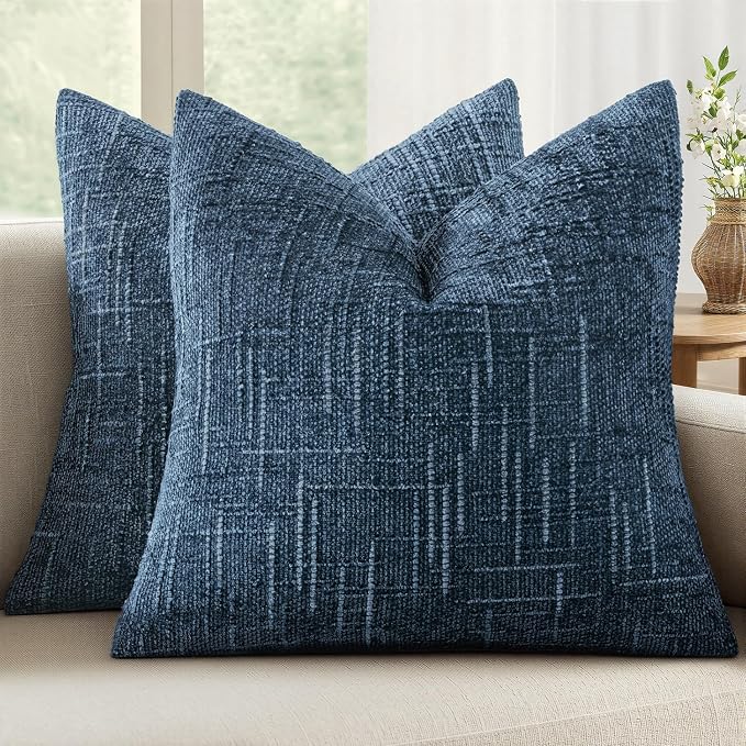 MIULEE Chenille Textured Throw Pillow Covers Blue Ashes 18x18 Set of 2 | Slubby by MIULEE