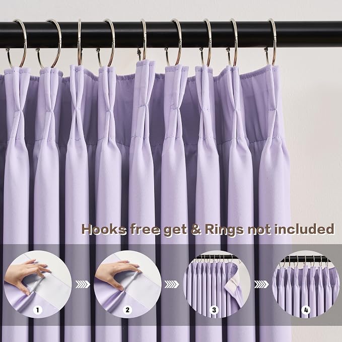 Pinch Pleats Lilac Curtains 92 Inches Long, Home Fashion Microfiber Thermal - Image 2