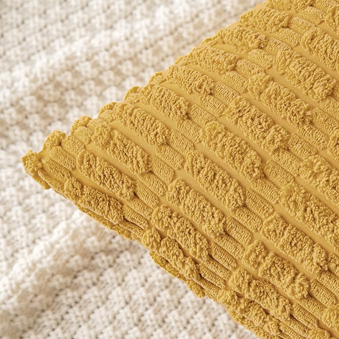 MIULEE Corduroy Decorative Throw Pillow Covers 20x20 Yellow Pack of 2 | Soft - Image 2