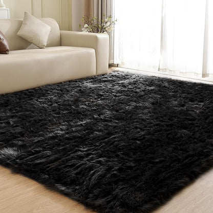 ORINOVA Washable Area Rugs 9x12 Living Room Large Black Faux Sheepskin Shaggy by ORINOVA