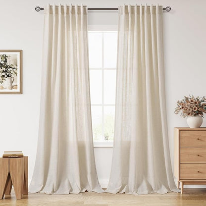 Cream Beige Linen Curtains for Living Room 105 Inches Long Light Filtering Semi by Nanspring