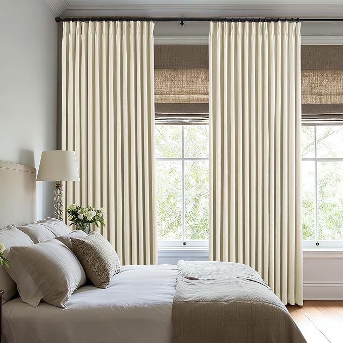 Pinch Pleated Linen Curtains 100% Blackout 102 Inches Long - Image 4