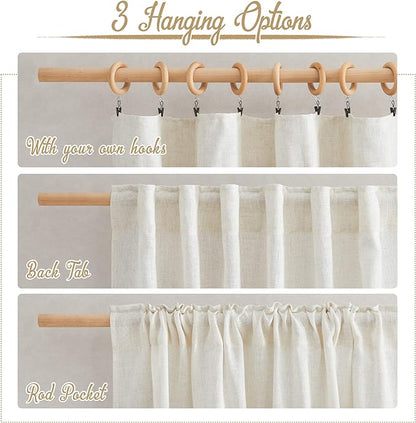 NICETOWN Semi Sheer Curtains 72 inches Long Linen Blend, Rod Pocket & Back Tab - Image 2