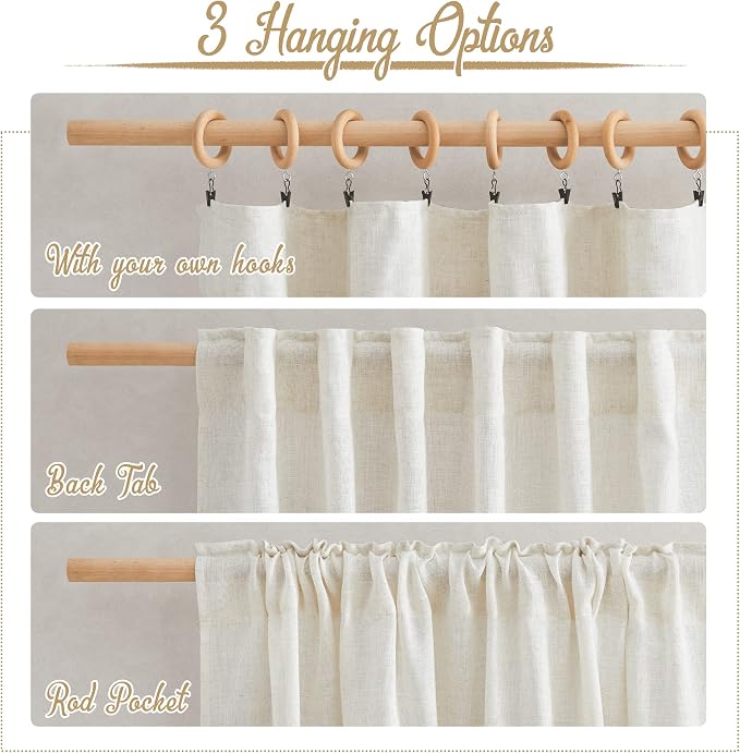 NICETOWN Bedroom Curtains Natural Linen Burlap, Rustic Rod Pocket & Back Tab - Image 2