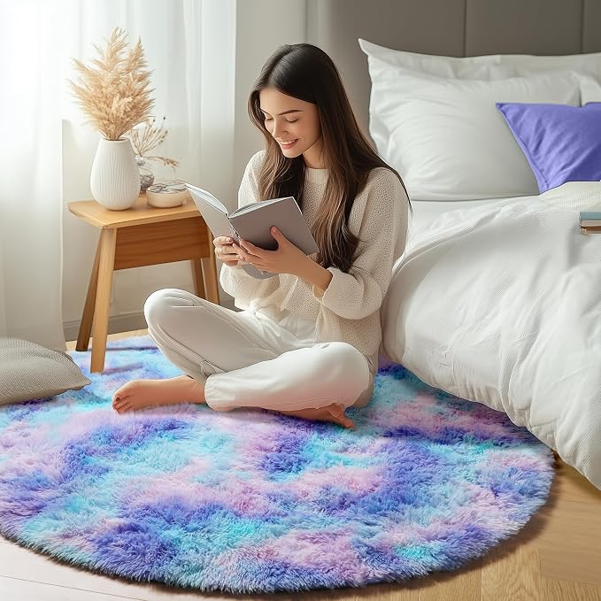 Rainbow Round Area Rugs 5ft, Soft Bedroom Circle Rug Mats - Image 6