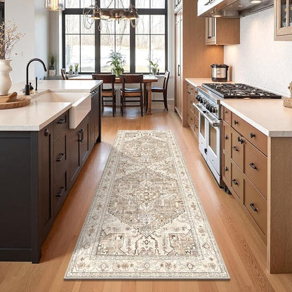 Yamaziot Washable Runner Rug, 3x8 Non-Slip Boho Vintage Hallway Kitchen Rug | - Image 5