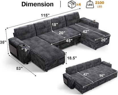 Vipbear 108" Modular Sectional Sleeper Sofa - Image 3