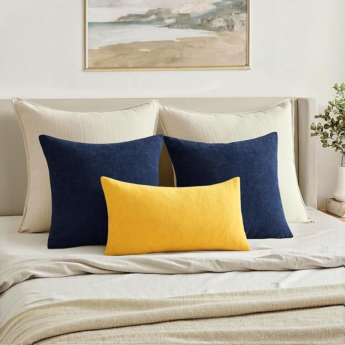 MIULEE Yellow Chenille Couch Throw Pillow Covers, 18x18 | Set of 2, Soft - Image 4