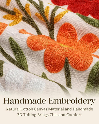 Embroidered Throw Pillow Cover 18x18 Inch, Flower Cluster | Decorative Pillow - Image 2