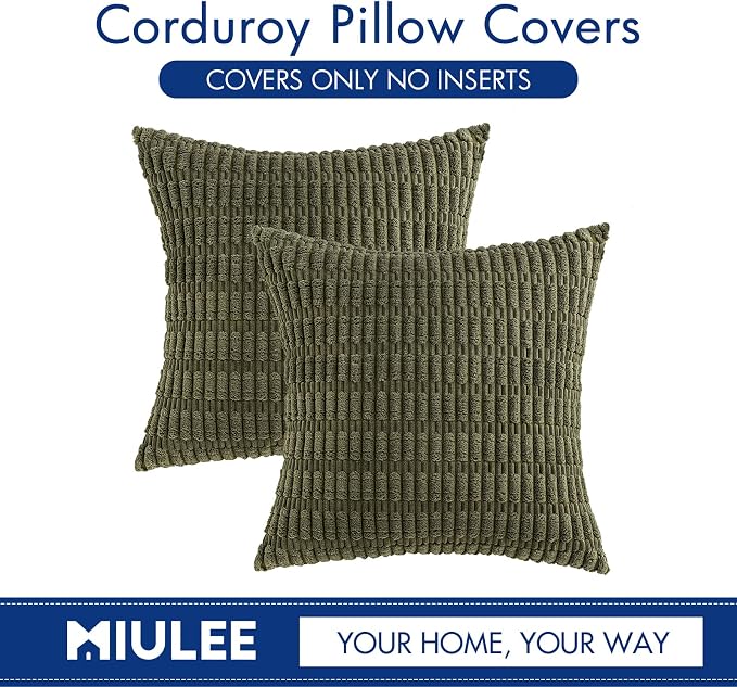 MIULEE Euro Sham Corduroy Decorative Throw Pillow Covers 24x24 Olive Green | - Image 9