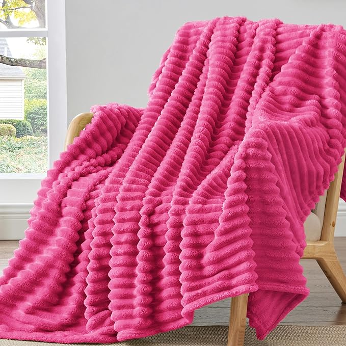 BEDELITE Ribbed Twin Blanket for Couch & Bed, Hot Pink, Warm Yet Lightweight by BEDELITE