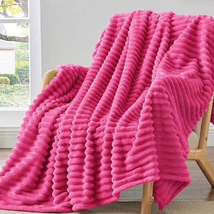 BEDELITE Ribbed Twin Blanket for Couch & Bed, Hot Pink, Warm Yet Lightweight by BEDELITE