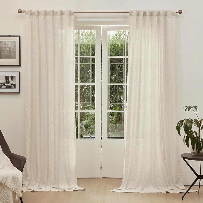 MYSKY HOME Country Curtains for Sliding Glass Door, Back Tab Semi Sheer Curtain - Image 2