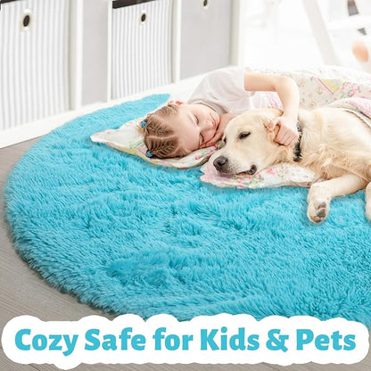 Amdrebio Blue Large Fuzzy Round Circle Area Rug 6Ft - Image 2