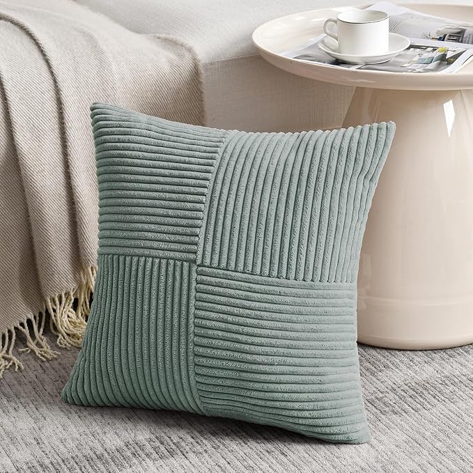 Fancy Homi 2 Packs Grey Blue Decorative Throw Pillow Covers 16x16 Inch - Image 2