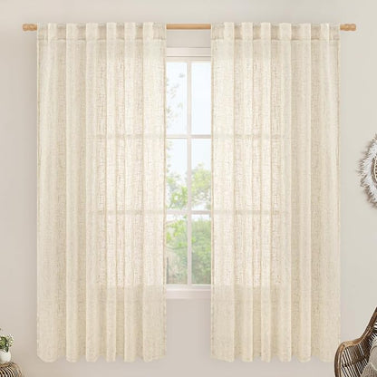 Beige Linen Curtains 72 Inches Long 2 Panels by LAMIT