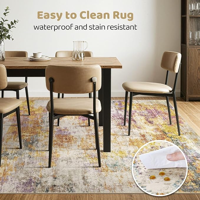 LOONGRUG 7x9 Area Rug Washable Large Neutral Modern Living Room Rugs | Abstract - Image 6