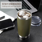 MEWAY 20oz Tumbler 4 Pack Double Wall Vacuum Insulated Travel Mug Bulk, Stainless Steel Tumblers with Lid and Straw, Durable Powder Coated Coffee Cups for Cold & Hot Drinks (Army Green, 4)