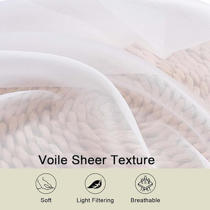 White Sheer Curtains 84 Inches Long 2 Panels Set - Image 3
