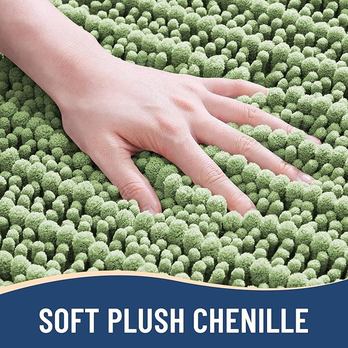 Arotive Luxury Chenille Bathroom Rug Mat, Extra Soft Thick Absorbent Shaggy Bath Rugs, Non-Slip Machine Wash Dry, Plush Bath Mats for Bathroom, Shower and Tub, 70x24, Sage Green