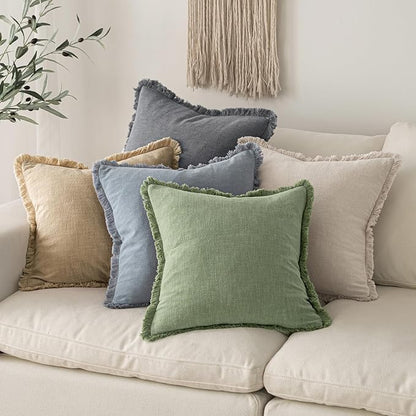 MIULEE Linen Fringe Decorative Euro Throw Pillow Covers Sage Green 24x24 | Set - Image 6