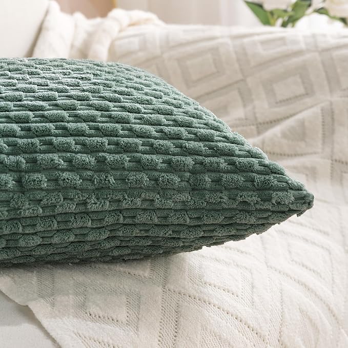 Set of 4 Teal Green Decorative Throw Pillow Covers 18x18 Inch Corduroy Pillow - Image 6