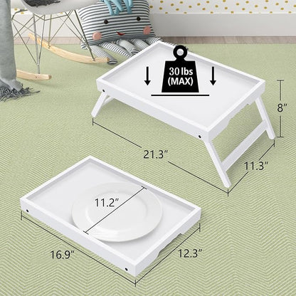 Artmeer Bed Tray Table with Folding Legs, Bamboo Breakfast in Bed - Image 2