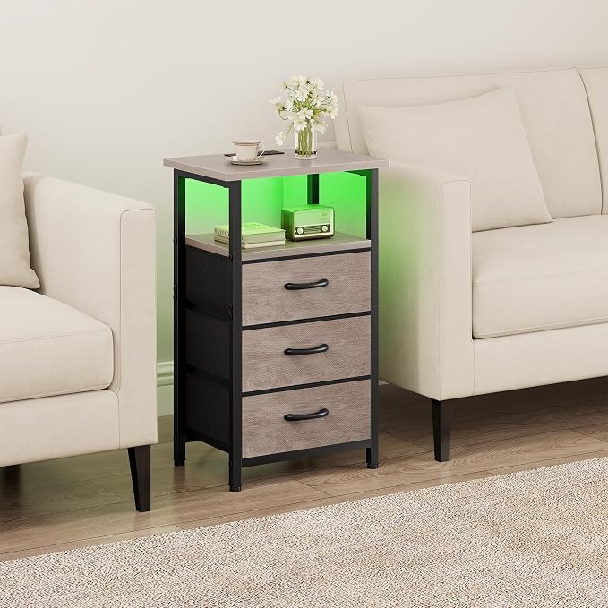 Vagusicc Night Stand with Charging Station, LED Nightstand - Image 6