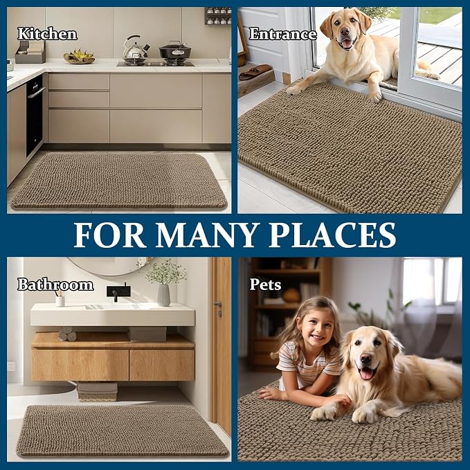 OLANLY Dog Door Mat for Muddy Paws 47x32, Super Absorbent Chenille Mud Mat | Tan - Image 8