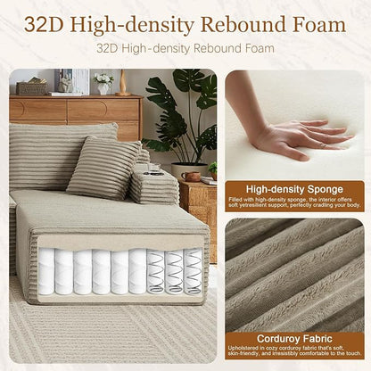 125" Modular Sectional Sleeper Sofa, Boneless Cloud Couch - Image 3