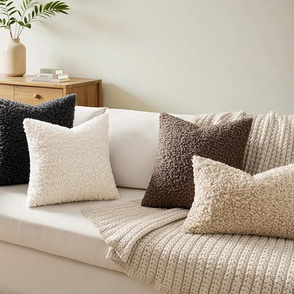 Faux Fur Throw Pillow Covers 18x18 Inch Set of 2 Boucle Neutral Decorative - Image 2