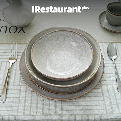 Organic Shape Restaurant Salad plate 9", Commerical Grade Catering Stoneware Plates in Ir-regular Organic Shape, Chip & Scratch Resistant, Glossy Reactive Glaze Grey, Case of 12