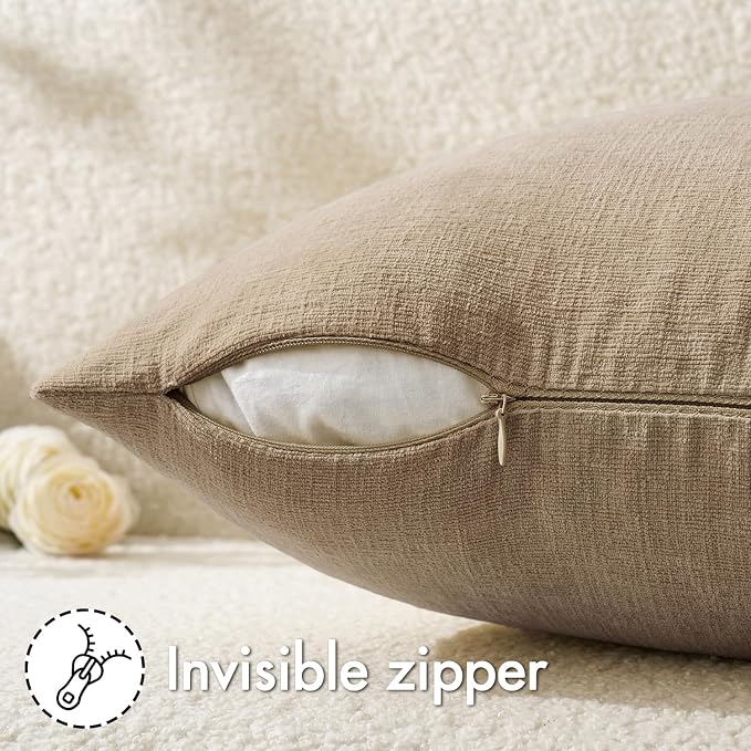 MIULEE Light Brown Chenille Couch Throw Pillow Covers, 20x20 | Set of 2 - Image 3