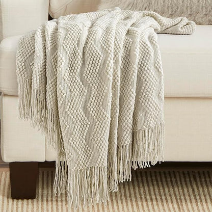 BOURINA Beige Throw Blanket 50x60 Inches Throw Textured Solid Soft Ripple - Image 5