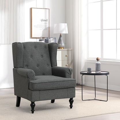 Accent Chair Set of 2, Mid Century Modern Fabric Wingback Chair, Upholstered - Image 8