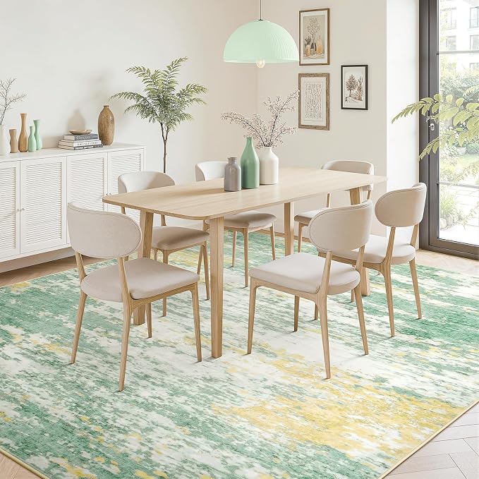 5x7 Area Rug for Living Room, Abstract Washable Non-Slip Rugs, Light Green | - Image 3