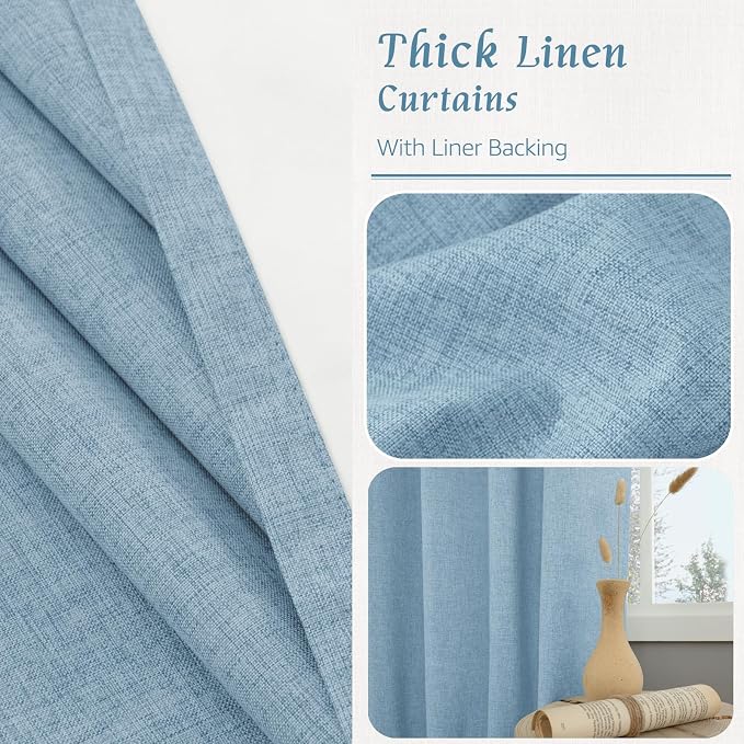 Stone Blue 100% Blackout Linen Curtains 84 Inch - Image 8