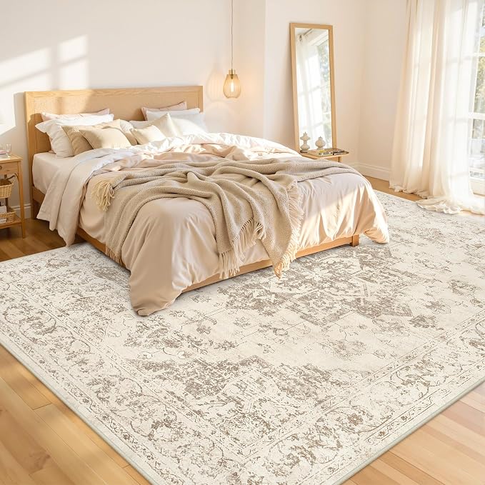 10x12 Area Rugs Living Room: Bedroom Washable Carpet Beige/Ivory | Large - Image 2