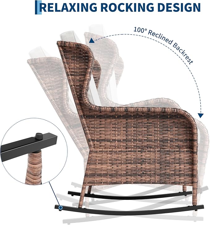 GarveeLife Single Wicker Rocking Chair, Classic Rattan Rocker - Image 3