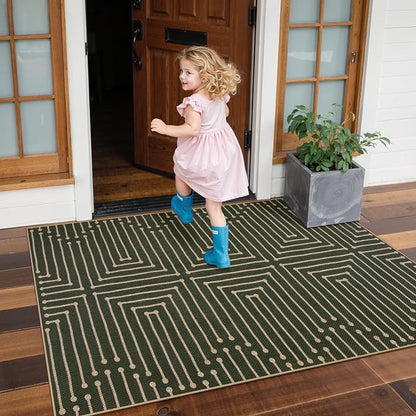 Lahome Green 3x5 Entryway Rug, Non Slip Maze Line Easy Jute Washable Rug | - Image 7