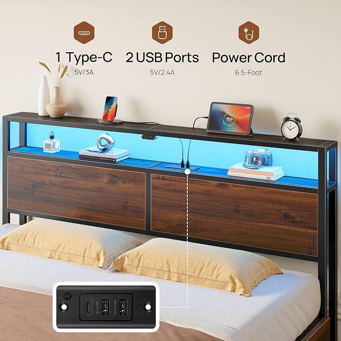 Rolanstar Twin Bed Frame with 4 Storage Drawers, Charging Station and LED Lights - Image 7