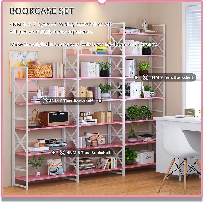 4NM 5 Tiers No Assembly Book Shelves, 51.2" H Folding Bookshelf Bookcase Open - Image 5